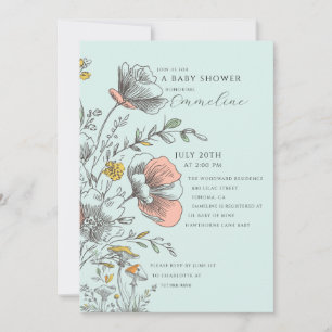 Elegant Rustic Wildflower Mint Green Baby Shower  Invitation