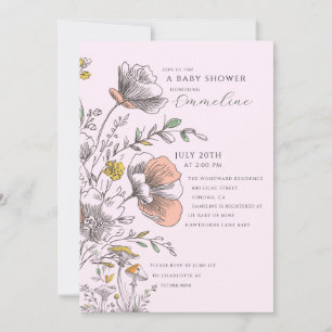 Elegant Rustic Wildflower Pink Baby Shower Invitation
