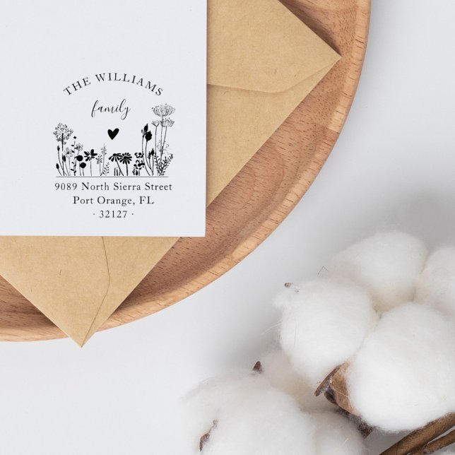 Elegant Rustic Wildflowers Family Return Address Rubber Stamp (Creator Uploaded)