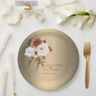 Elegant Rustic Wildflowers Gold Wedding Paper Plate