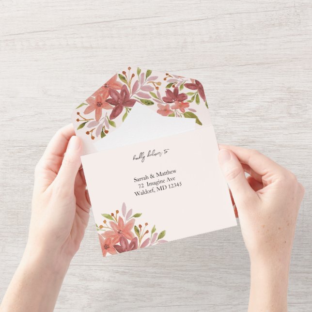 Elegant Rustic Wildflowers Terracotta Blush All In One Invitation (Opening)