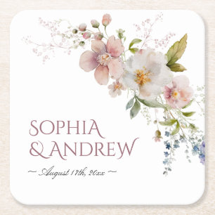 Elegant Rustic Wildflowers Wedding Square Paper Coaster