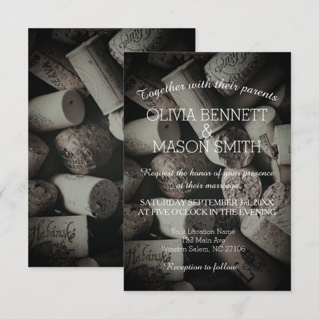 Elegant Rustic Wine Cork Wedding Card (Front/Back)