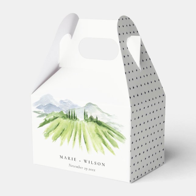 Elegant Rustic Winery Vineyard Mountain Wedding Favour Box (Front Side)