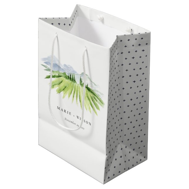 Elegant Rustic Winery Vineyard Mountain Wedding Medium Gift Bag (Front Angled)