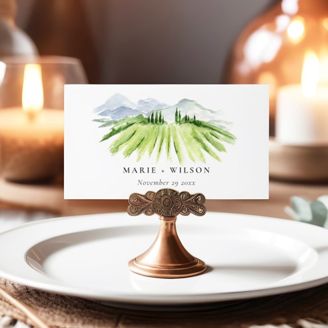 Elegant Rustic Winery Vineyard Mountain Wedding Place Card (Creator Uploaded)