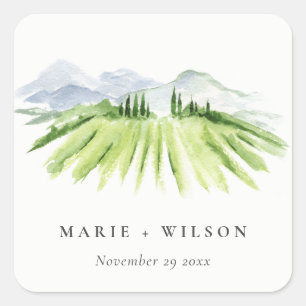 Elegant Rustic Winery Vineyard Mountain Wedding Square Sticker