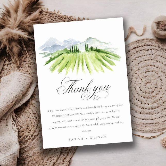 Elegant Rustic Winery Vineyard Mountain Wedding Thank You Card (Creator Uploaded)