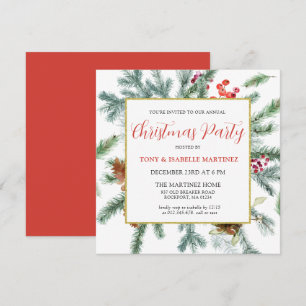 Elegant Rustic Winter Botanical Christmas Party In Invitation