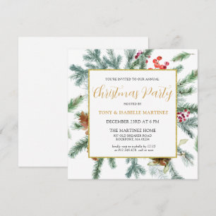 Elegant Rustic Winter Botanical Christmas Party Invitation