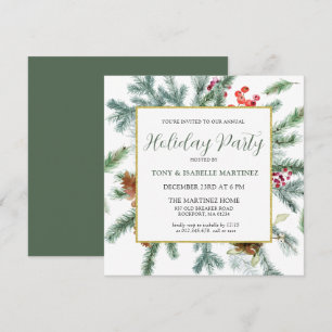 Elegant Rustic Winter Botanical Holiday Party Invitation