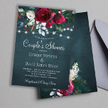 Elegant rustic winter floral navy couples shower invitation<br><div class="desc">Winter rustic couple's shower party stylish invitation template on a dark midnight blue chalkboard featuring a beautiful burgundy and white peony roses bouquet with dark green seasonal foliage, strings of white twinkle lights, and a chic typography script. Easy to personalise with your details! The invitation is suitable for an elegant...</div>