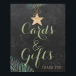 Elegant rustic winter pine cards and wedding sign<br><div class="desc">Cards and gifts wedding sign with natural hunter green trendy editable typography script,  a wooden star with pine tree branches on a dark gray chalkboard background. Perfect for a winter modern elegant rustic country,  evergreen or Christmas wedding.</div>