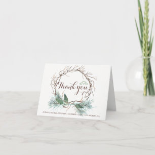 Elegant rustic winter thank you wedding card