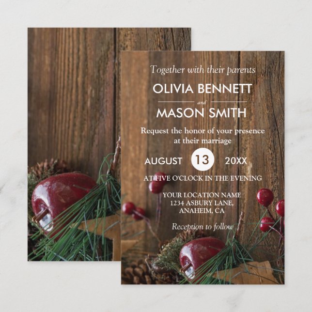 Elegant Rustic Winter Wood Wedding Invite (Front/Back)