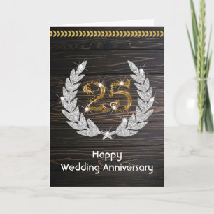 Elegant Rustic Wood 25th Wedding Anniversary Card