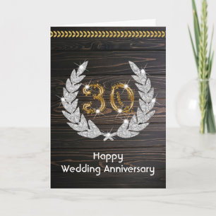 Elegant Rustic Wood 30th Wedding Anniversary Card