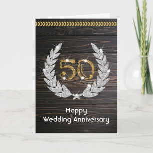 Elegant Rustic Wood 50th Wedding Anniversary Card