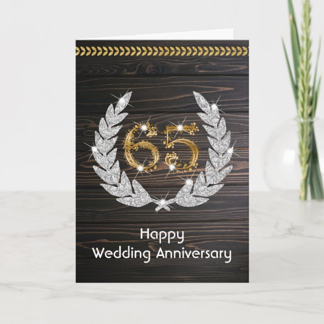 Elegant Rustic Wood 65th Wedding Anniversary  Card (Front)