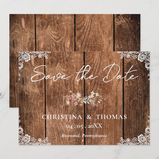 Elegant Rustic Wood and Lace Country Wedding Save The Date (Front/Back)