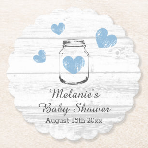 Elegant rustic wood baby shower party coasters