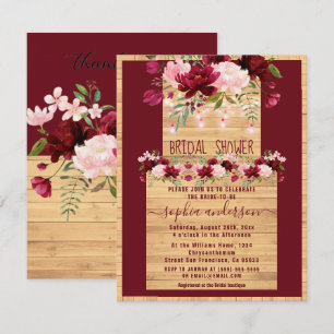 Elegant Rustic Wood & Blush Floral Bridal Shower Invitation