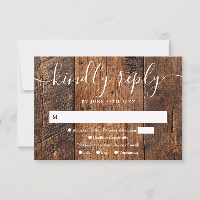 Elegant Rustic Wood Boho Western Wedding RSVP Card (Front)