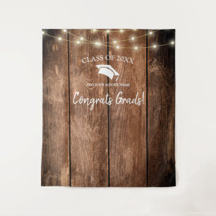 Elegant Rustic Wood Graduation Photo Backdrop Tapestry