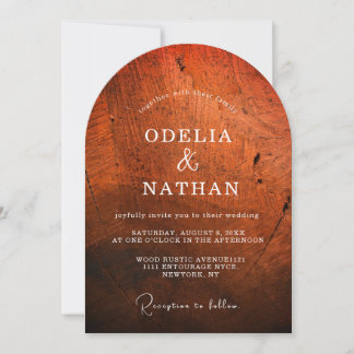 Elegant Rustic Wood Grain Texture Arched Wedding Invitation