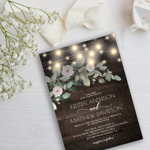 Elegant Rustic Wood Lights Boho Greenery Wedding Invitation