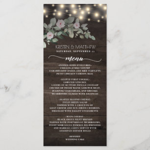 Elegant Rustic Wood Lights Boho Greenery Wedding Menu