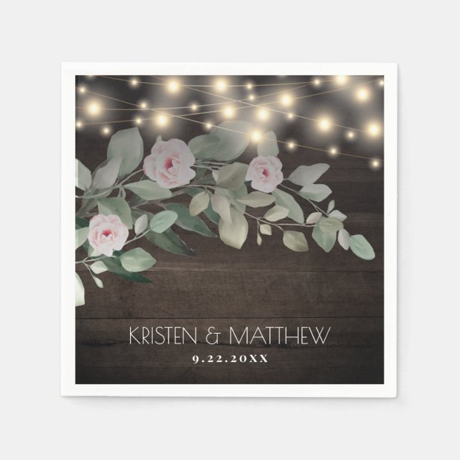 Elegant Rustic Wood Lights Boho Greenery Wedding Napkin (Front)