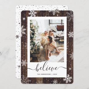 Elegant Rustic Wood Photo Snowflake Holiday Card