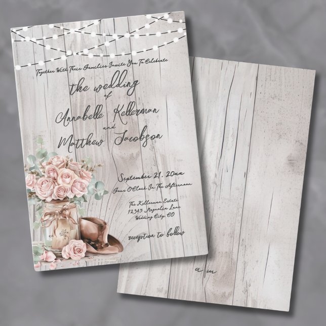 Elegant Rustic Wood Roses Country Wedding Invitation (Elegant Rustic Wood Roses Country Wedding Invitation)