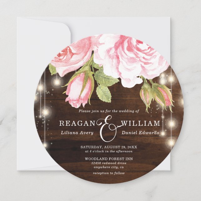 Elegant Rustic Wood Roses Wedding Invitation (Front)
