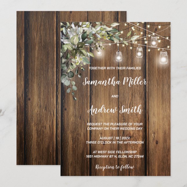 Elegant Rustic wood wedding Invitation (Front/Back)