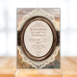 Elegant Rustic Wooden Frame Wedding Invitation
