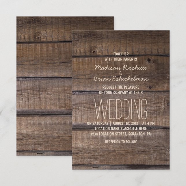Elegant Rustic Wooden Pallet Wedding Invitation (Front/Back)