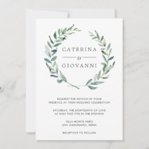 Elegant Rustic Wreath Greenery Wedding Invitation