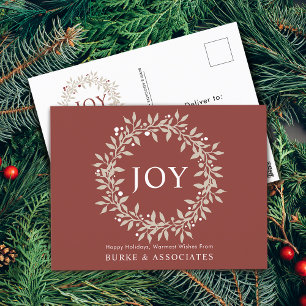 Elegant Rustic Wreath Joy Business Holiday Postcard