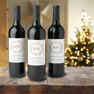 Elegant Rustic Wreath Joy Business Wine Label