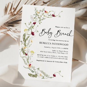Elegant Rustic Wreath Wildflower Baby Brunch Invitation