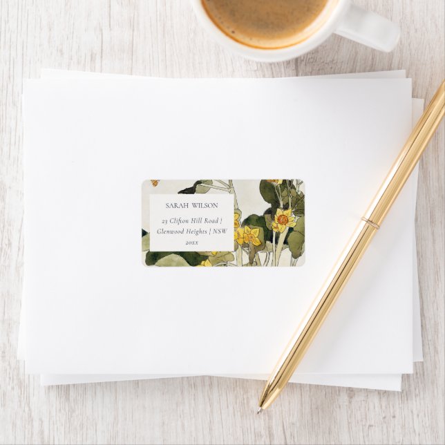 Elegant Rustic Yellow Daffodil Floral Address Label (Insitu)