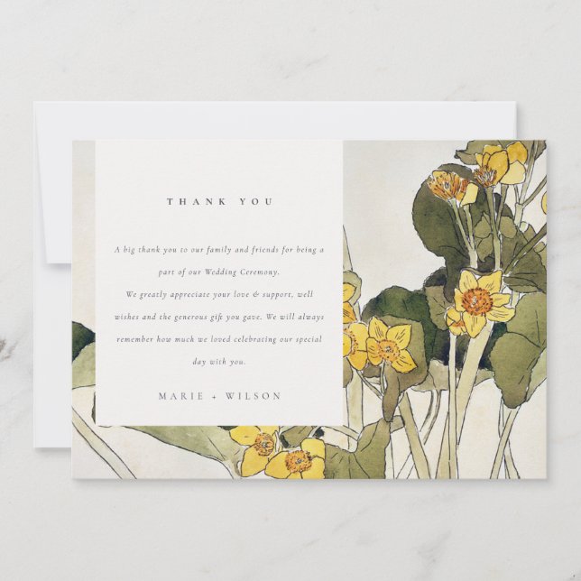 Elegant Rustic Yellow Daffodil Floral Wedding Thank You Card (Front)