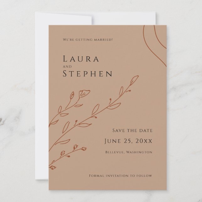 Elegant Rusty Botanical Wedding Save the Date Invitation (Front)