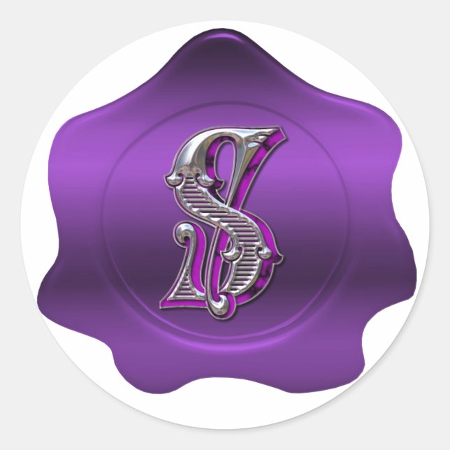 Elegant S Monogram Purple Wax Seal Look Sticker (Front)