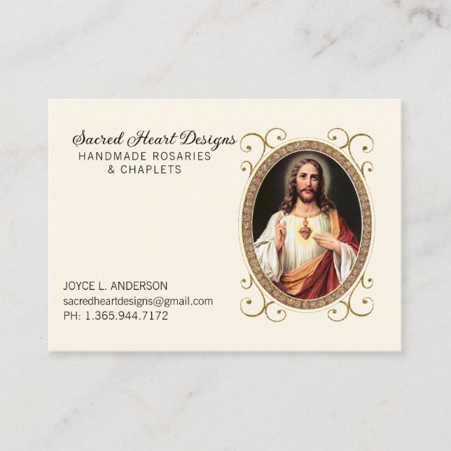 Elegant Sacred Heart Jesus Religious Business Card (Front)