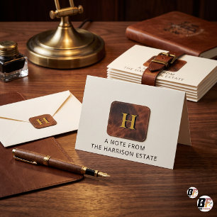 Elegant Saddle Leather Monogram Custom Thank You Card