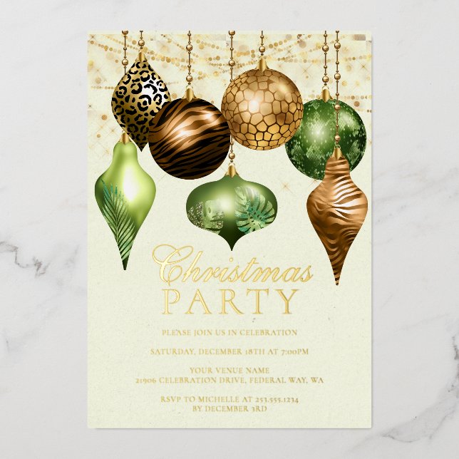 Elegant Safari Gold Ornament Christmas Party (Front)