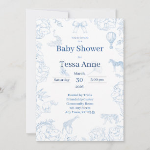 Elegant Safari in Blue Baby Shower Invitation